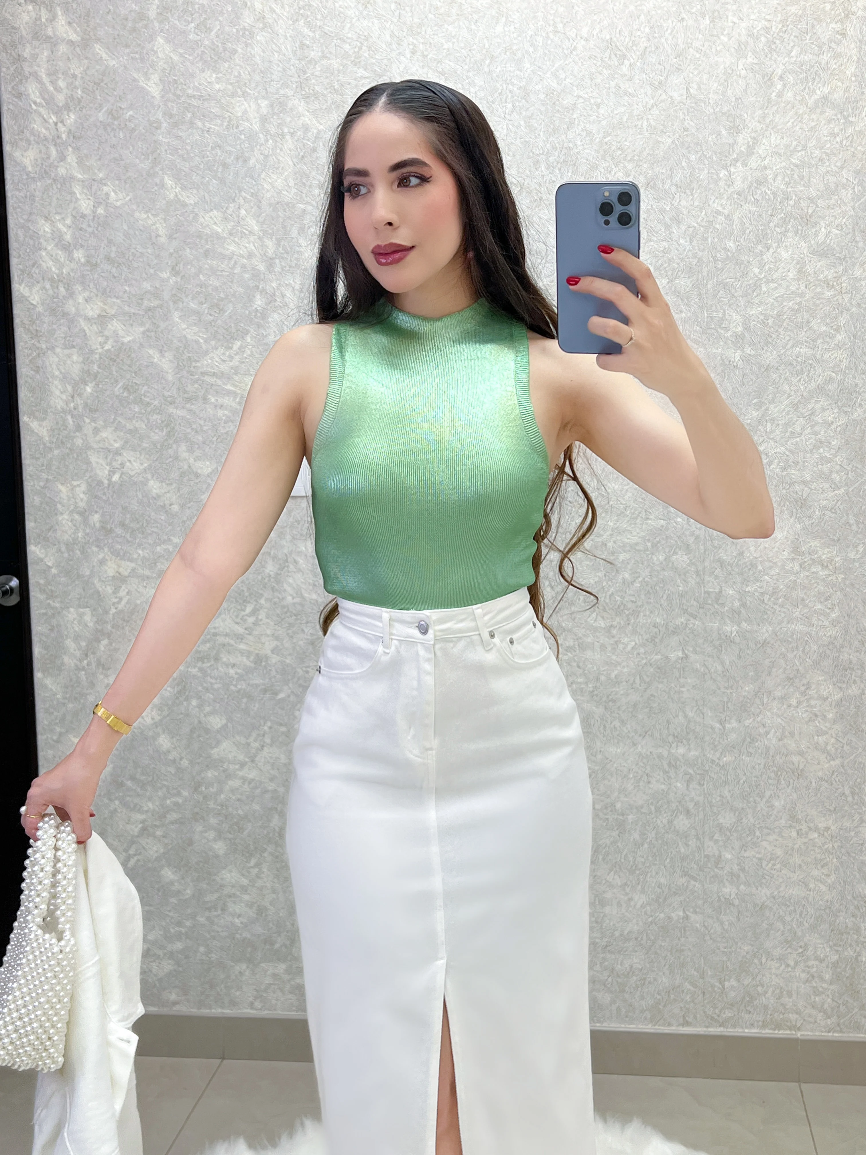 BLUSA VERDE SATINADA