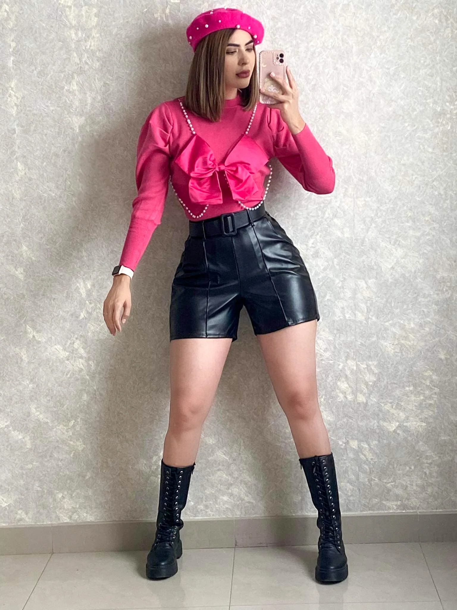 Boina rosa con perlas - Image 4