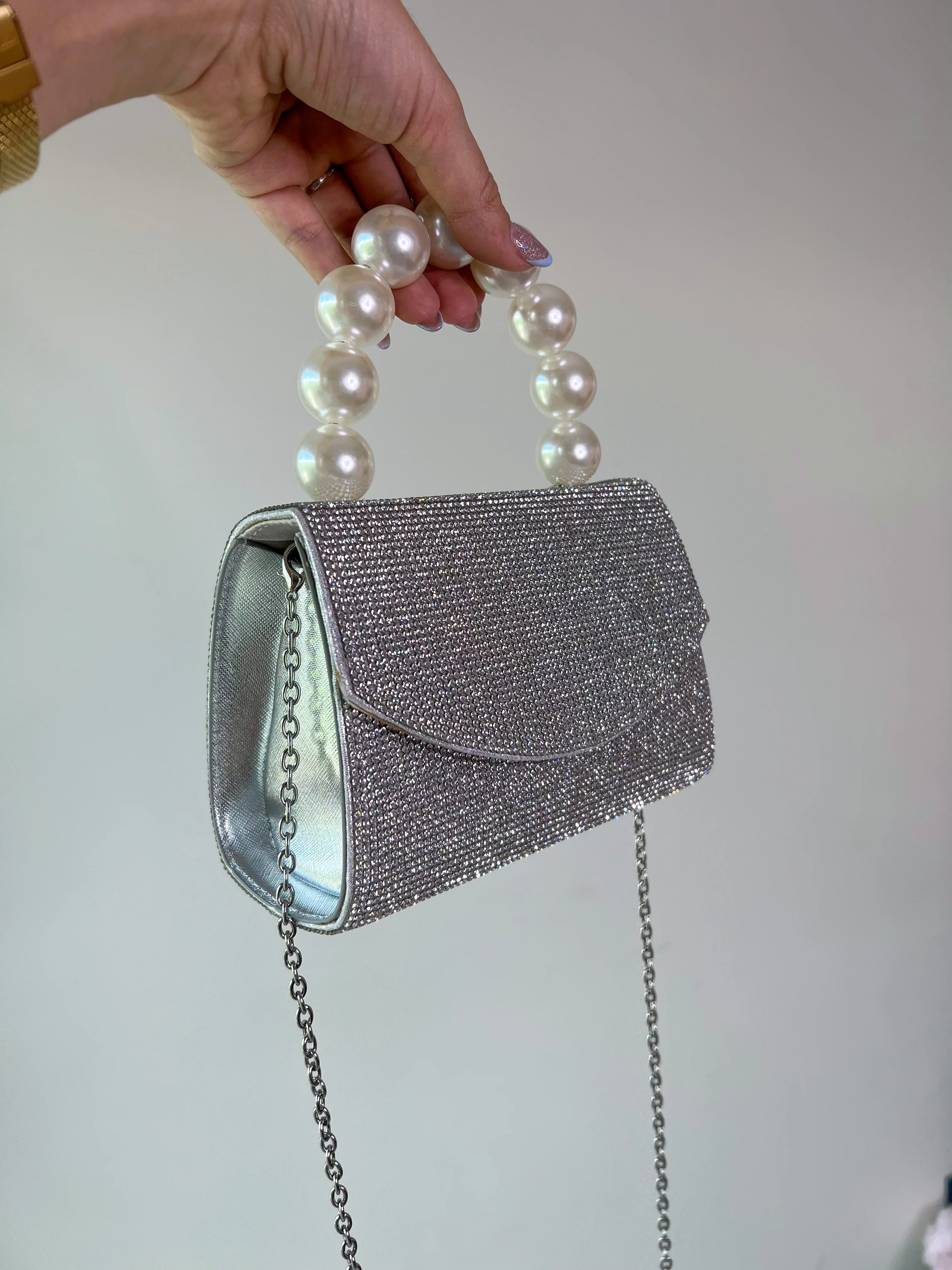 BOLSO DIAMANTES PLATA CON PERLAS - Image 2