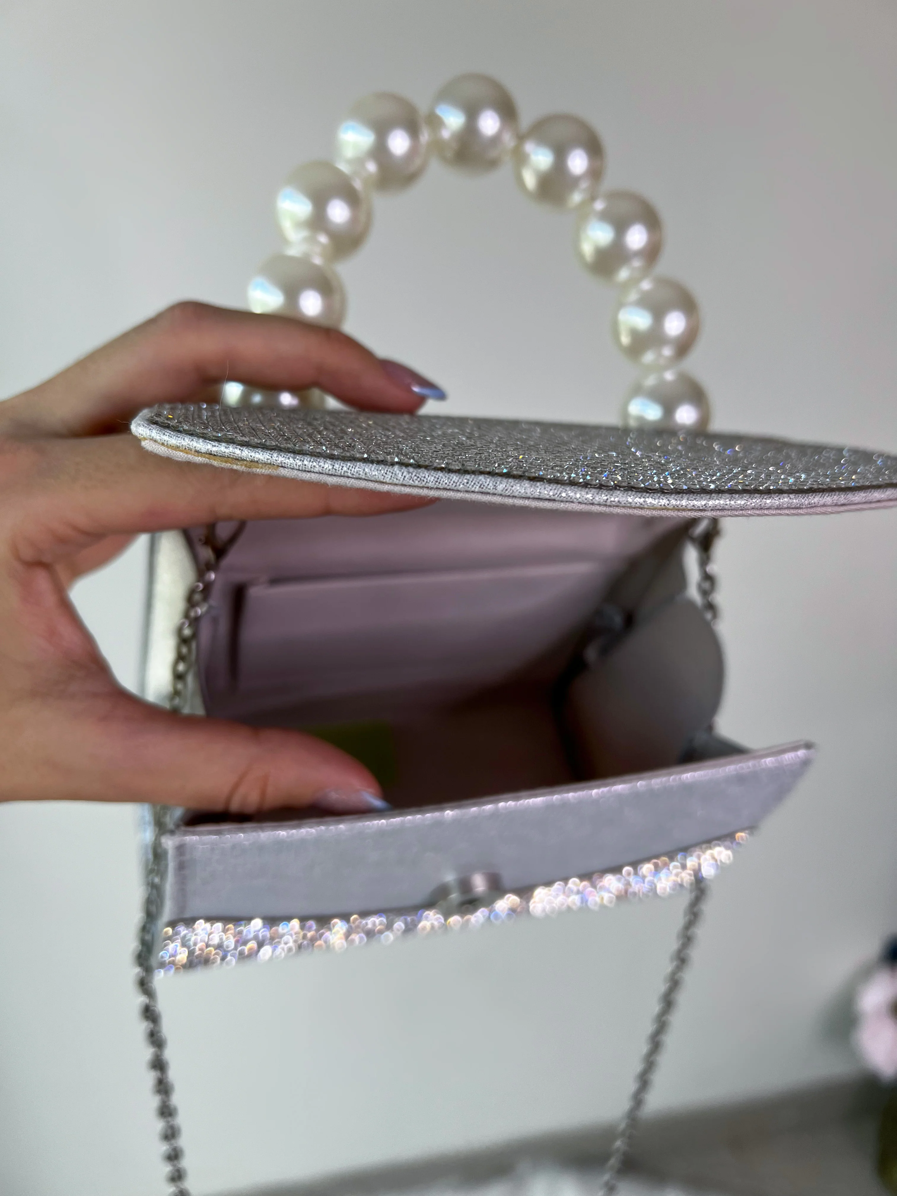 BOLSO DIAMANTES PLATA CON PERLAS - Image 3