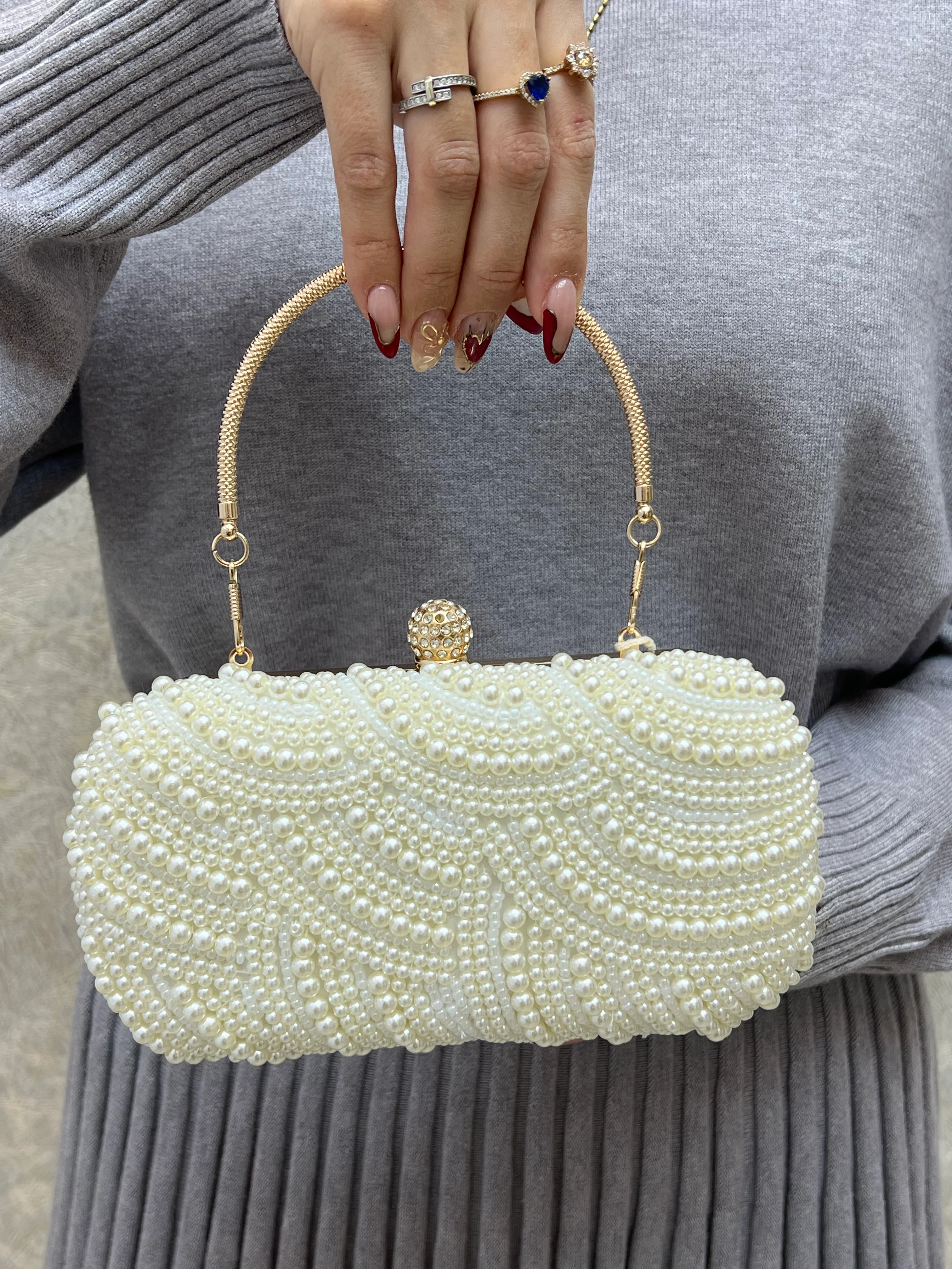 BOLSO RIGIDO CON PERLAS BLANCO - Image 3