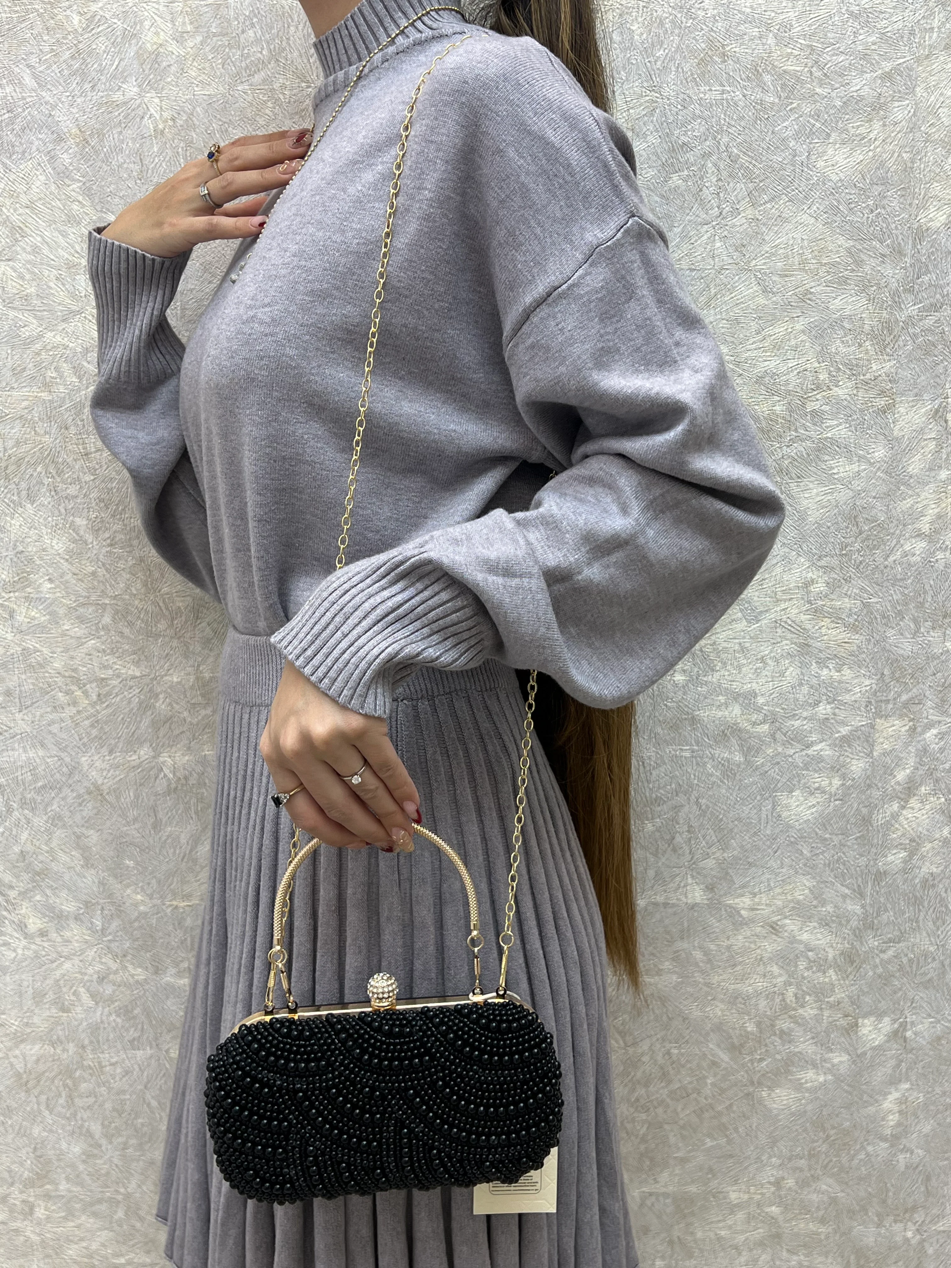 BOLSO RIGIDO CON PERLAS NEGRO - Image 4