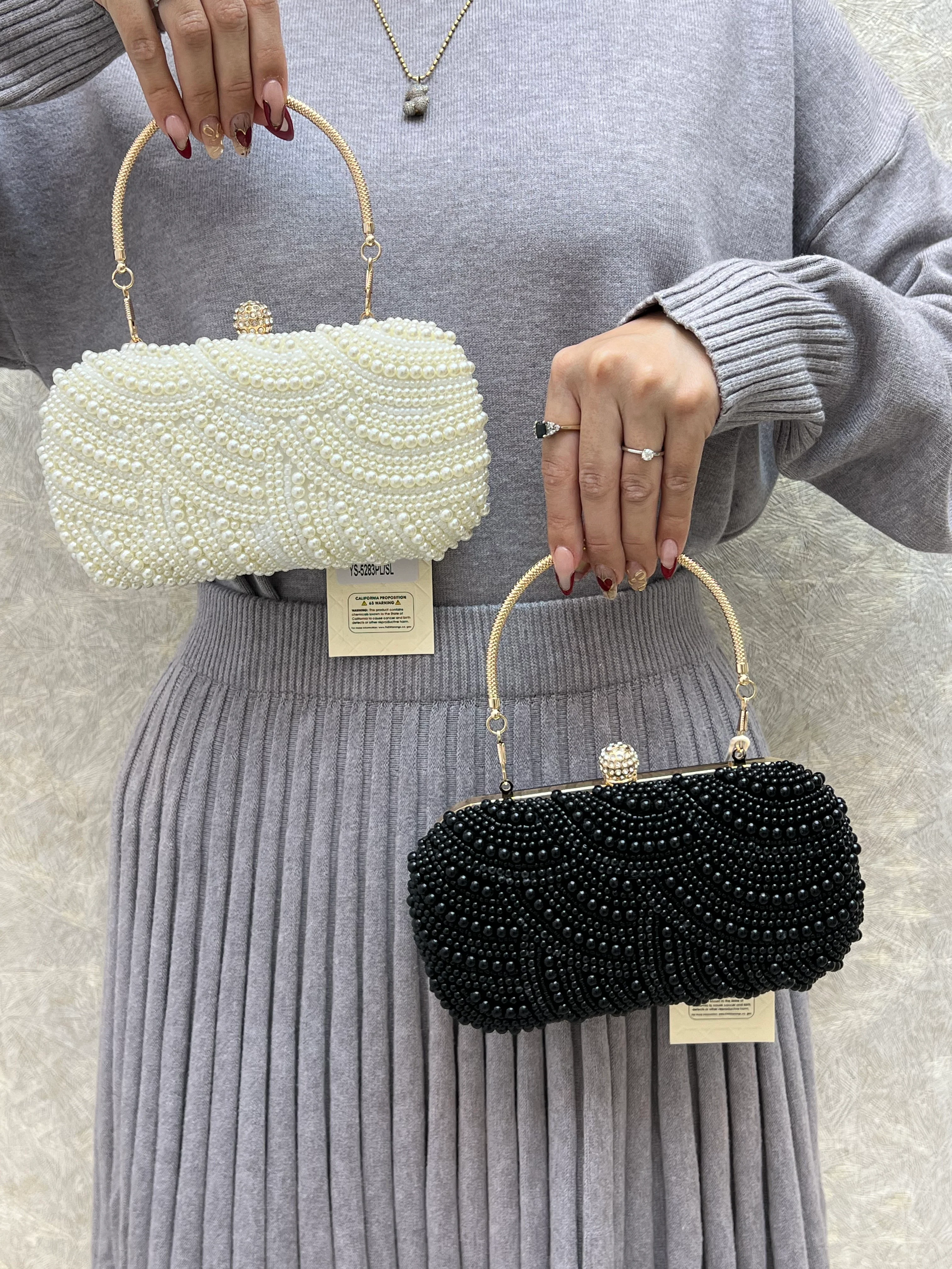 BOLSO RIGIDO CON PERLAS NEGRO - Image 5
