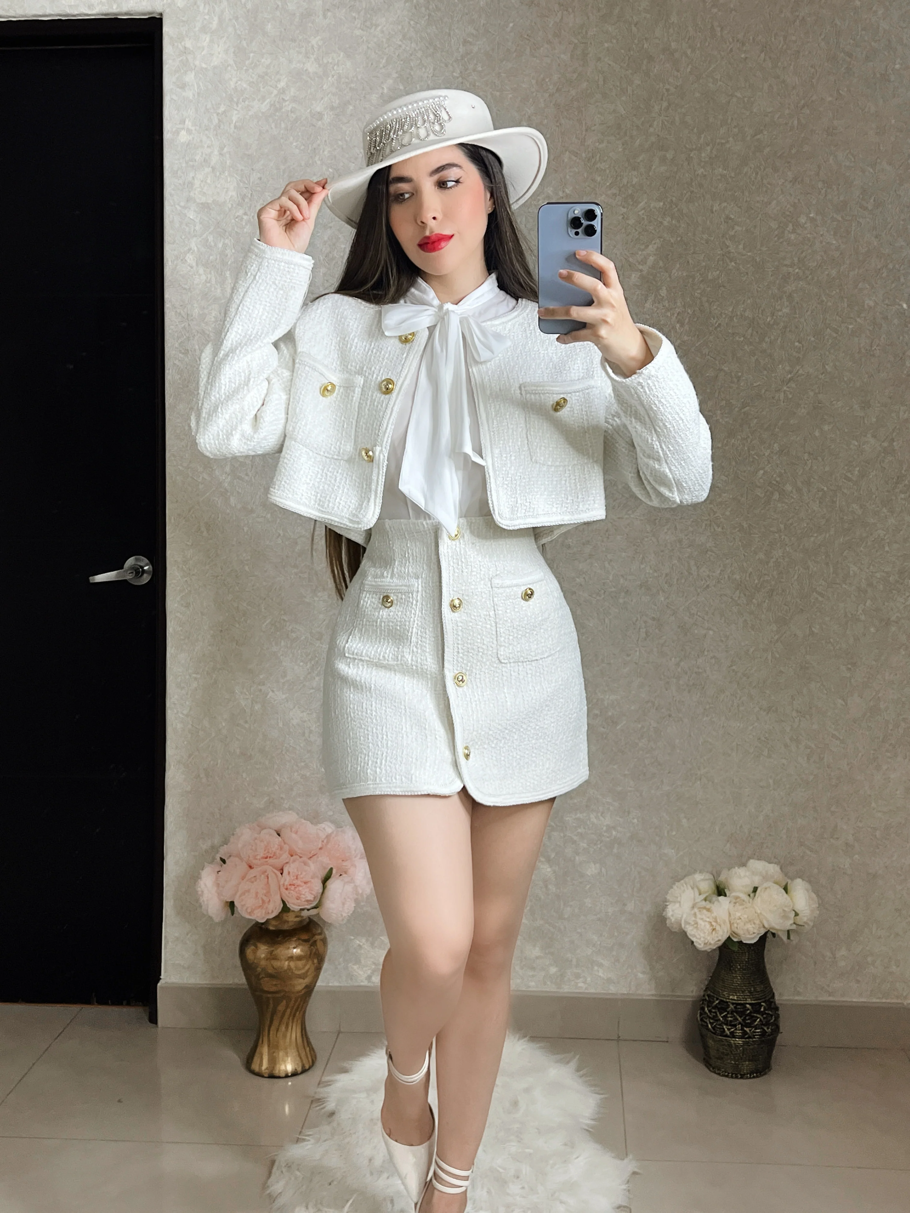 Sombrero blanco con pedrería - Image 7