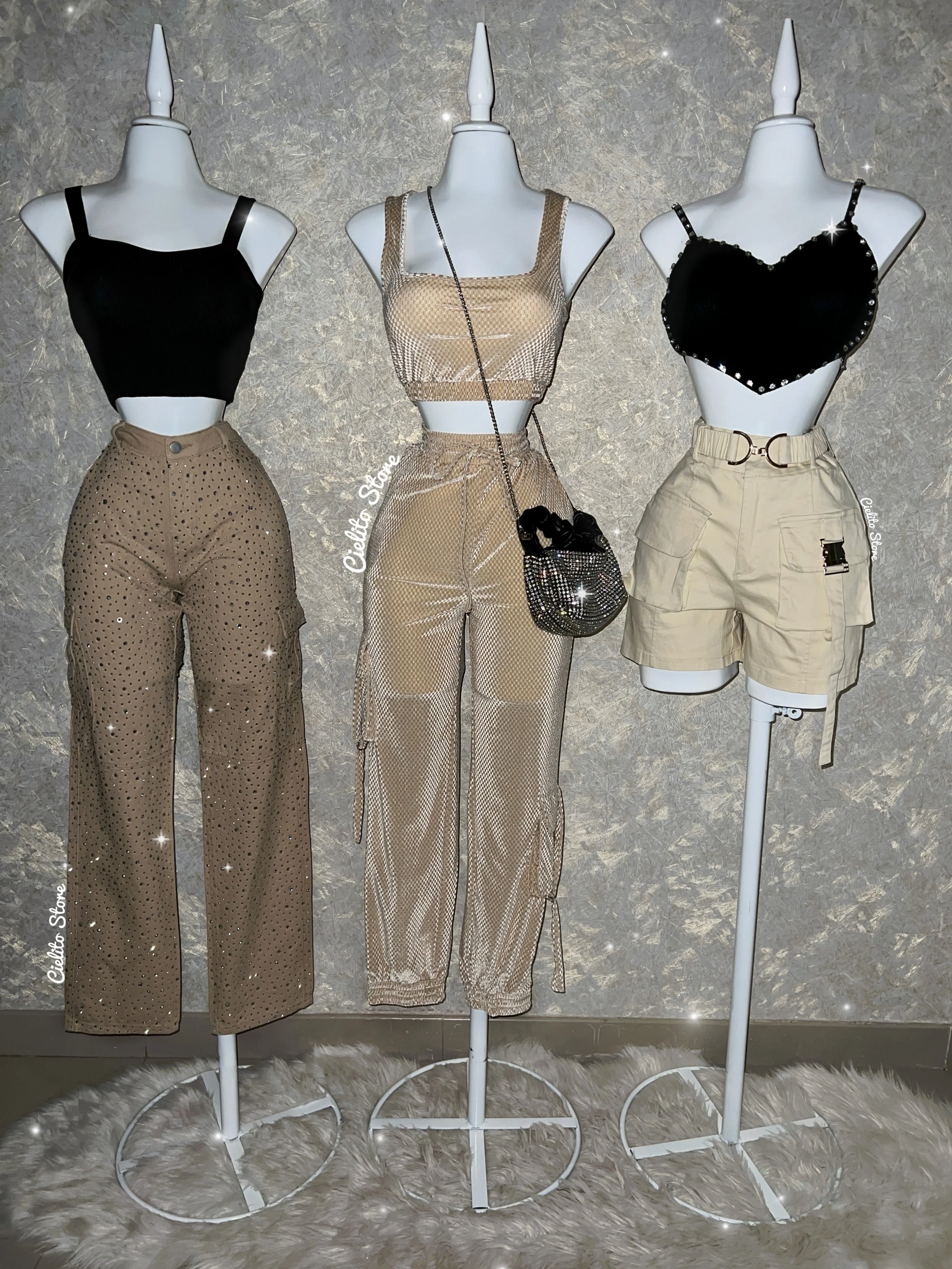 PANTALÓN CAQUI TELA TOTALMENTE DE PEDRERÍA FINA - Image 5