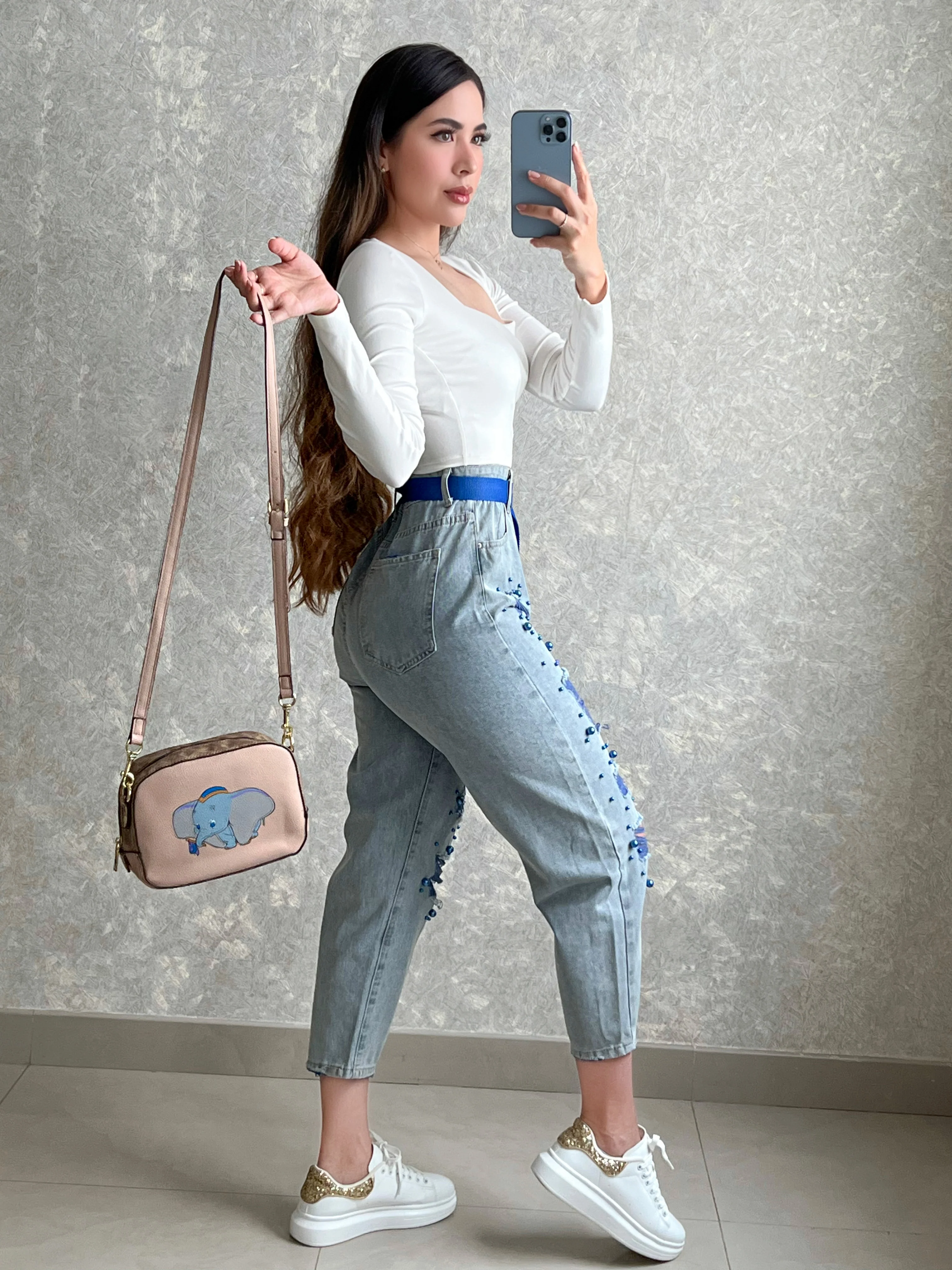 PANTALÓN DENIM PERLAS AZULES Y CINTURÓN - Image 2