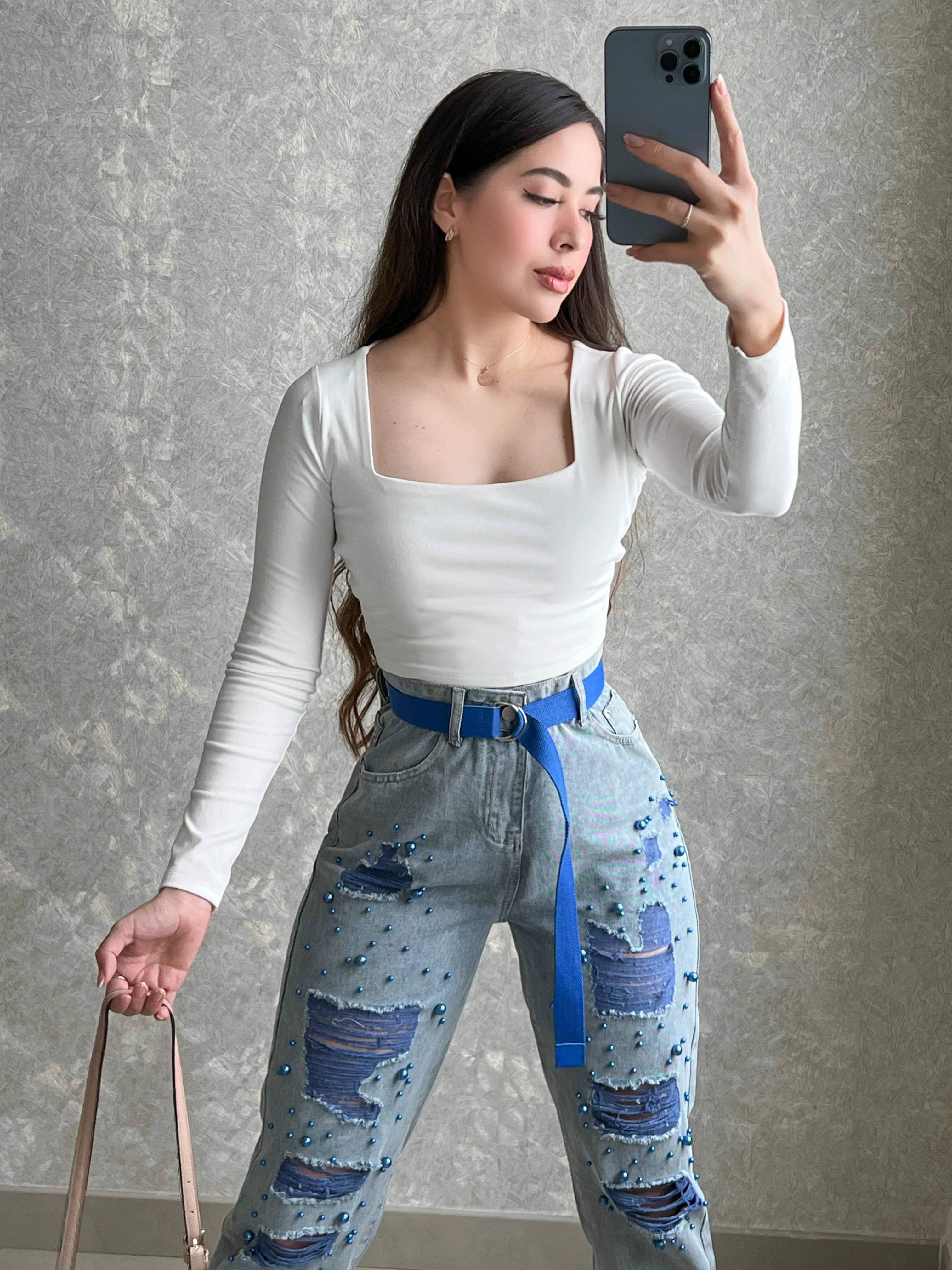 PANTALÓN DENIM PERLAS AZULES Y CINTURÓN - Image 3