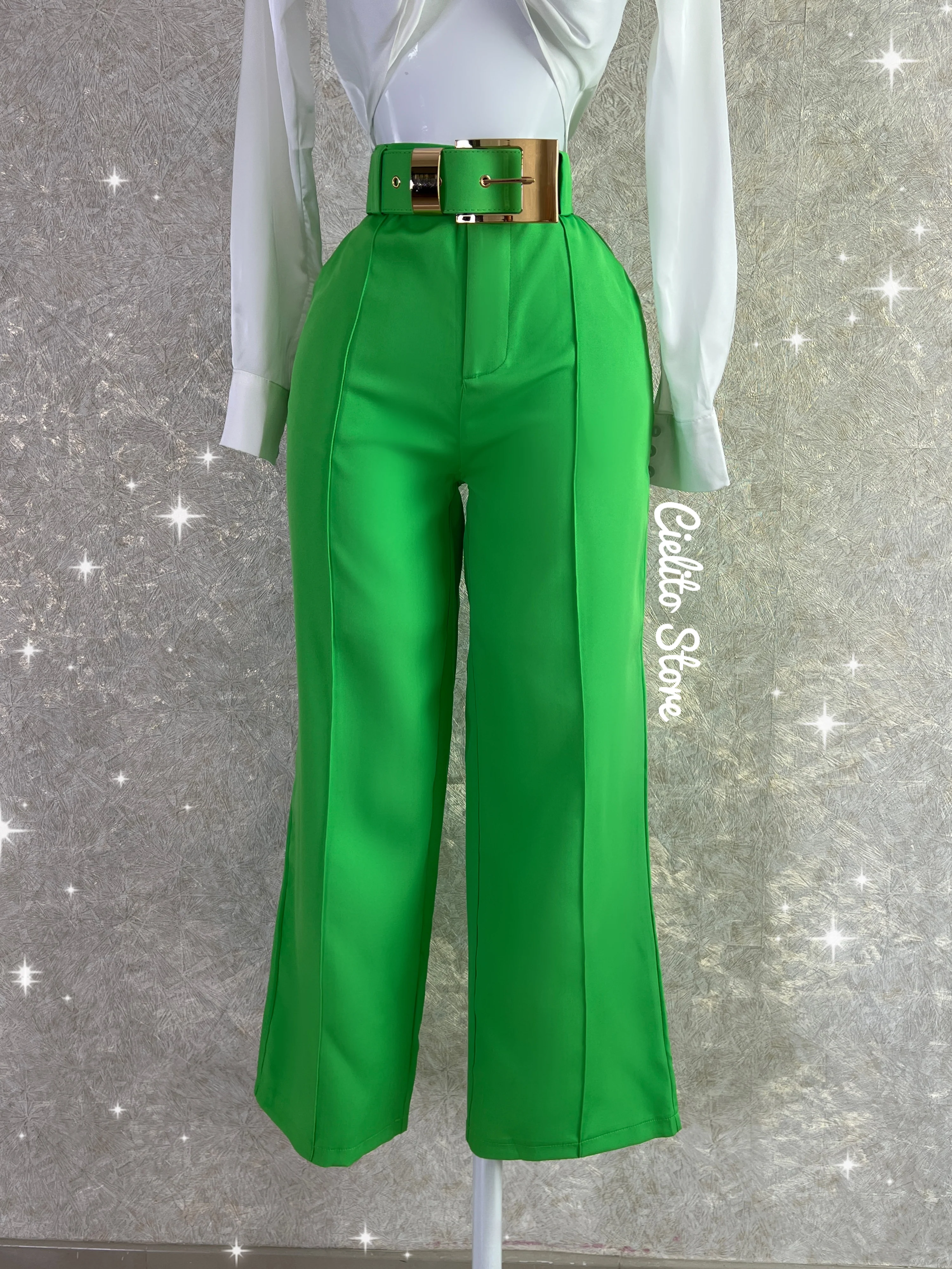 PANTALÓN VERDE CON CINTURON - Image 2