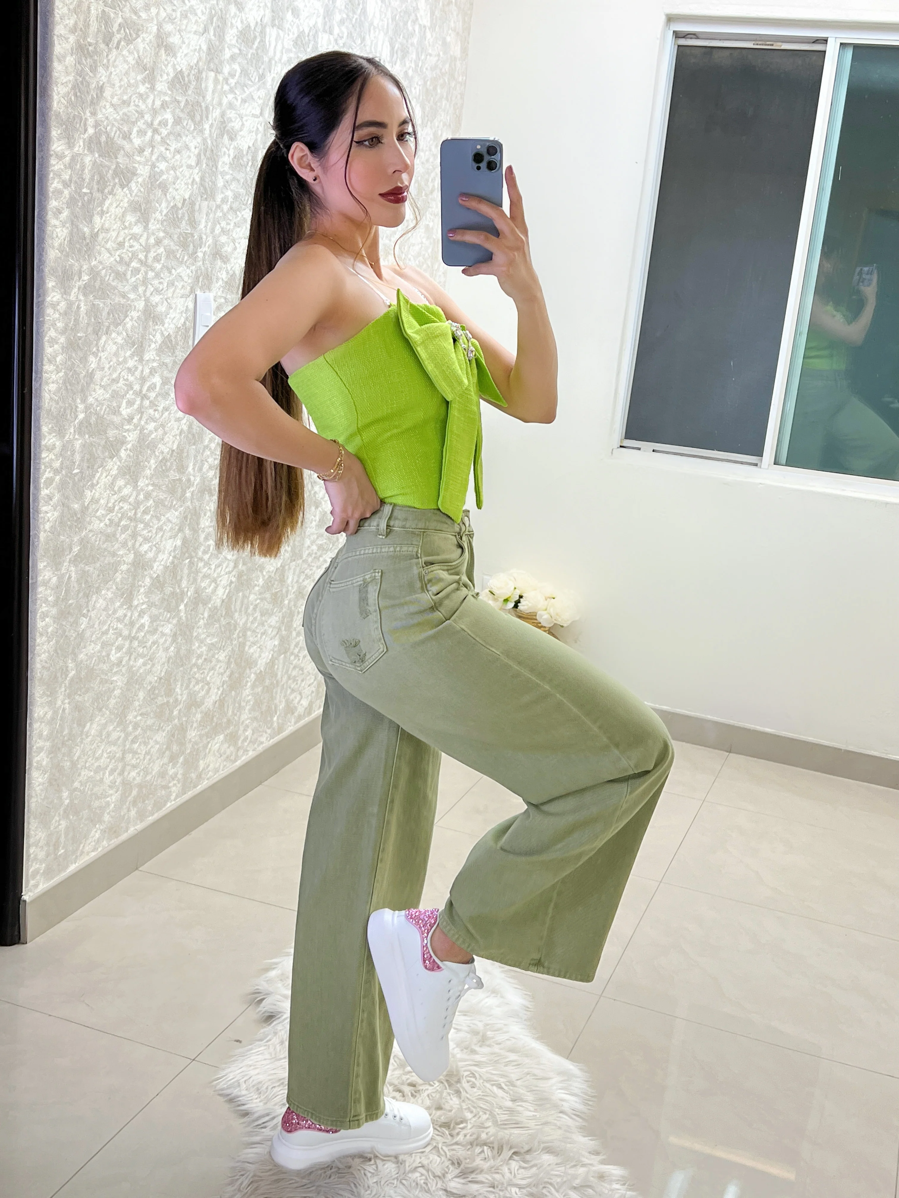 PANTALÓN WIDE LEG OLIVO - Image 2