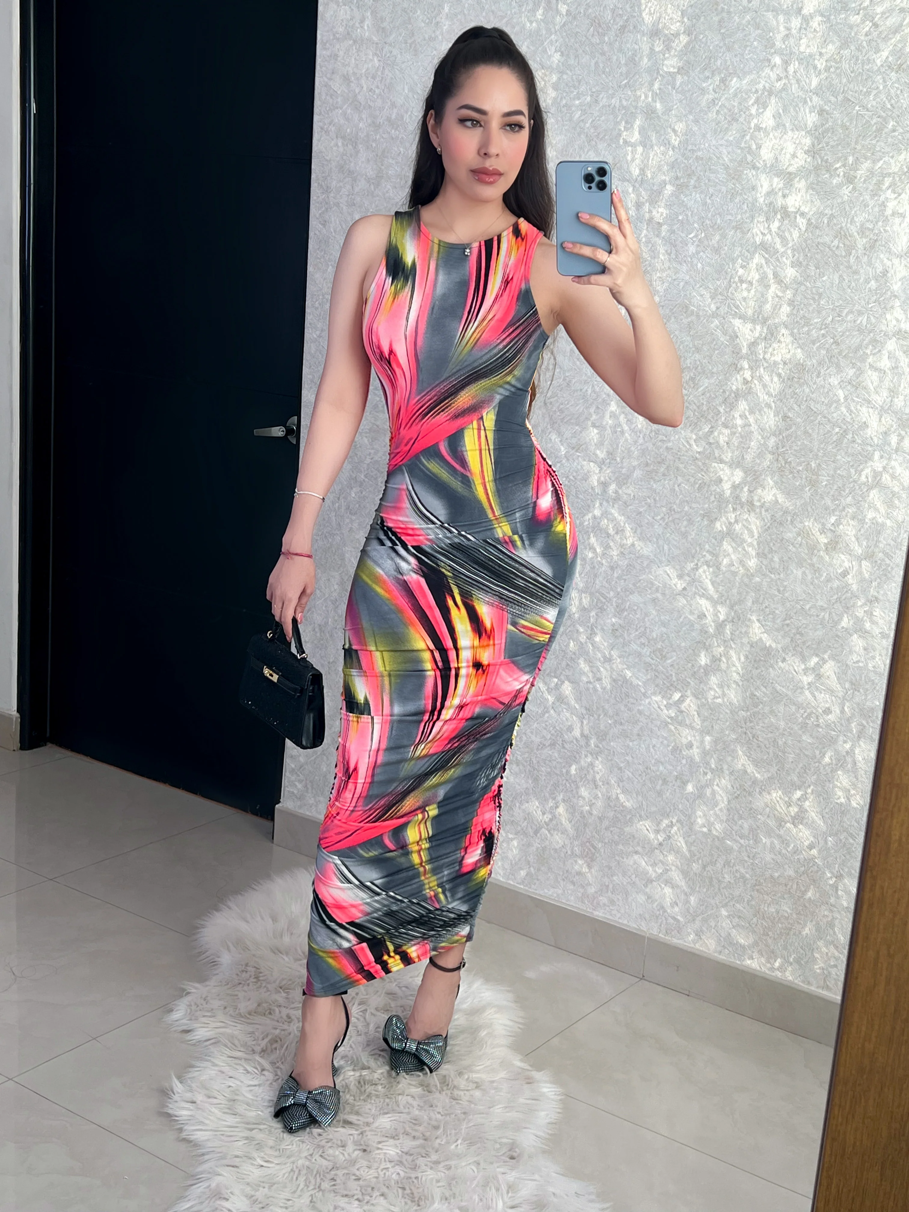 VESTIDO DRAPEADO GRIS - Image 3